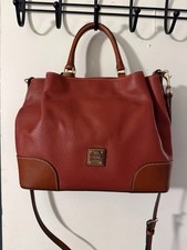 Dooney & Bourke Pebbled Leather Satchel Top Handle Brown/Red Detach Strap picture