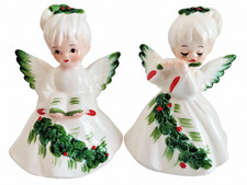 Vintage Lefton Japan #6394 Christmas Angels Singer Lute Porcelain Figurines Set picture