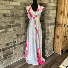 70s VTG Malama Sophisticates Hawaii Pink Floral Smocked Maxi Dress Size S #4201 picture