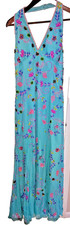 Sean Couture 100% Silk Beaded Halter Maxi Dress Womens L Blue Sequin Prom Gown picture