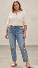 DG2 Diane Gilman Stretch Denim Embroidered Jeans Hippie Cottagecore Festival 24W picture