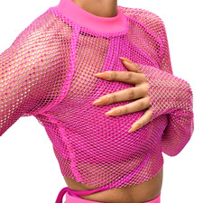 adidas Beyonce Originals Crystal Mesh Top Triple Pink Barbie Women Medium R $180 picture