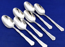 6 PANORAMA OVAL SOUP SPOONS ONEIDA Stainless Frost Handle Glossy Edge Flatware picture