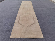 Neutral Runner Rug 3x14  Cream Brown Vintage Turkish Oushak Distressed Beige Rug picture