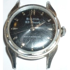 Vintage Bulova 23 Men's automatic watch Black Sunburst Dial 1956 Runs Great picture