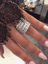 1PC Women's Silver Tone Princess Cut CZ Eternity Band Wedding Engagement Ring picture