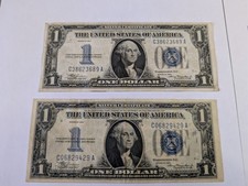 Rare Lot of Four 1934 $1 ONE BLUE Seals, Rare FUNNY BACK picture