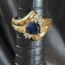 VTG 10kt Yellow Gold Blue Pear Cut Sapphire Ladies Ring Solid Size 6.25 3.1g 10k picture