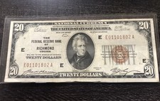 1929 $20.00 Federal Reserve Note Richmond Virgina picture