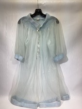 Vtg Beeline Fashions Peignoir 60's Robe Blue Chiffon Old Hollywood Glam 12/14 picture