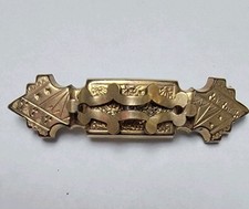 Antique Victorian Gold Filled Bar Brooch Pin Etched Aesthetic Etruscan... picture