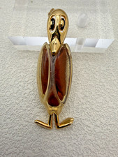 Vintage Orena Paris Duck Brooch Stylized Lucite Wings French Gold Tone France picture