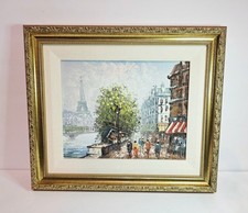 Caroline Burnett Original Signed Oil Painting Paris on Seine Eiffel Tower 14x12