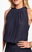 Ramy Brook New York Women’s Lauren Sleeveless Navy Pleated Smocked Blouse LG picture