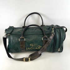 VINTAGE 80s JAGUAR Auto British Racing Green Holdall DUFFLE BAG Leather Travel picture
