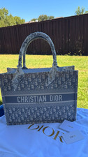 Christian Dior Book Tote Medium Gray/White Canvas Tote. Free scarf. New 99.8/100 picture