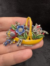 Rare 1940 Trifari Alfred Philippe Flower Basket Fur Clip Enamel D119434 picture