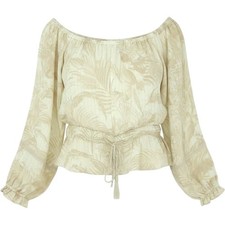 INC International Concepts Blouse Top Womens L Tan Boho Coastal Peasant Resort picture