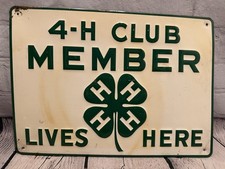 Vintage 4-H Member Sign Lives Here Cloverleaf Embossed Green & White picture