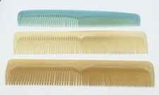 Two Vintage Stanley Hair Combs Cream, One Blue All Made In USA Plastic/Nylon picture