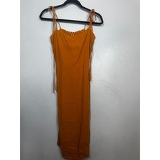 Reformation Jasper Tie Strap Crepe Midi Dress Mustard Yellow Back Zip Sz 6 picture