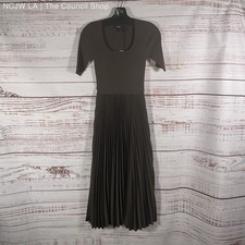 NWT Theory Teak Brown Pleated Poly Combo 1/2 Sleeve Midi Dress - Size P picture
