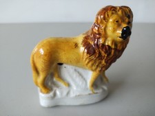 Antique Primitive  Staffordshire England English Porcelain Lion Figure 3.5
