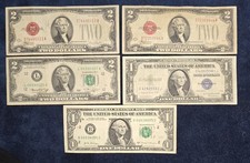 Vintage US Paper Money Lot: Two 1928 F $2 Red Seal Notes, 1935G $1 Silver Cert picture