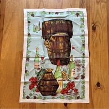 Vintage French Country Tea Towel Wine Cotton Linen Kitchen Vineyard Novelty picture