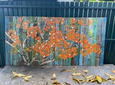 Four-Panel Floral Peacock Tree Mural Painting on Reclaimed Wood picture