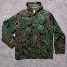Vtg Ozark Trail PVC Camo Hunting Hooded Rain Jacket Mens L Coat Lined Insulated picture