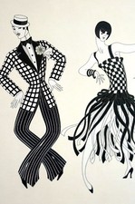 Erte Matted Print 1982 CHARLESTON DANCERS - FLAPPER Art Deco Checkered Fashion picture