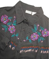 Vtg Venezia Vitale Shirt Women’s 3X Black Floral Embroidered Beaded Western Boho picture