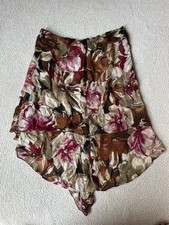 Vintage 90s Express Mesh Burgundy Floral Midi Asymmetrical Skirt 100% Silk M picture