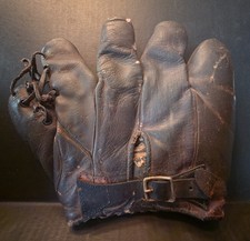 VTG 1920s Baseball Glove Mitt Rare Lefty Split Finger Buckle Back Web Rivet picture