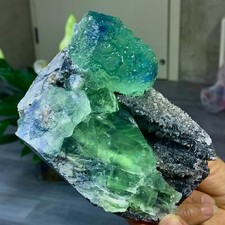 2.24LB Rare transparent blue green cubic fluorite mineral crystal sample/China picture