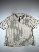 The Commons Camp Collar Shirt Mens 3XL Beige Green Weave Striped Short Sleeve picture