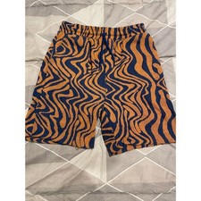 Zara Men’s Large Jacquard Knit Shorts Navy Orange Abstract Drawstring picture