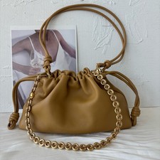 AUTH Loewe Flamenco Tan Soft Leather Gold Hardware Chain Drawstring Shoulder Bag picture