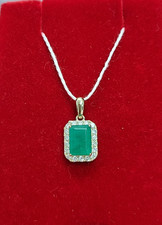 DEAL 1.25CTW GENUINE EMERALD & DIAMONDS  DROP PENDANT 14K GOLD picture