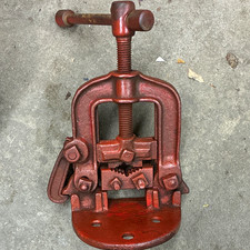 Vintage Heavy-Duty Industrial Pipe Vise Clamp, Cast Iron Base Plate, Red picture