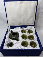 Fine Antique/Vintage Miniature Hand Carved Tea Set Pot & 6 Cups Presentation Box picture
