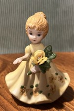 Vintage Figurine Woman Lady Yellow Flower Spring Ceramic Porcelain Taiwan picture