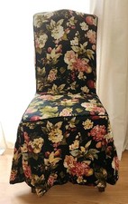 4 Waverly Garden Room Black Floral Dining Room Chair Cover Slipcover Velvet Trim picture