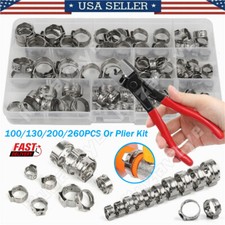 100/260Pcs Hose Clamps Single Ear Stainless Steel  Air Water Fuel Pipe Clips Kit picture