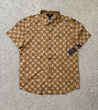 NEW RVCA Shirt Mens Size Medium Brown Kimura Short Sleeve Button up Ying Yang picture