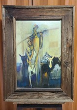 Original K.S. Verma 66' Oil Painting Canvas 29x19 Native Amercans Wood Frame picture