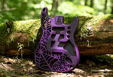 3D Printed Fender Stratocaster Guitar Body, Tremolo, Spiderweb, Purple picture