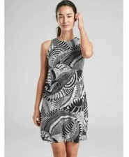 Athleta Santorini Black Leave Print High Neck Dress Small picture