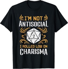 Not Anti Social Low Charisma Funny RPG Gamer Men Boys Kids T-Shir picture